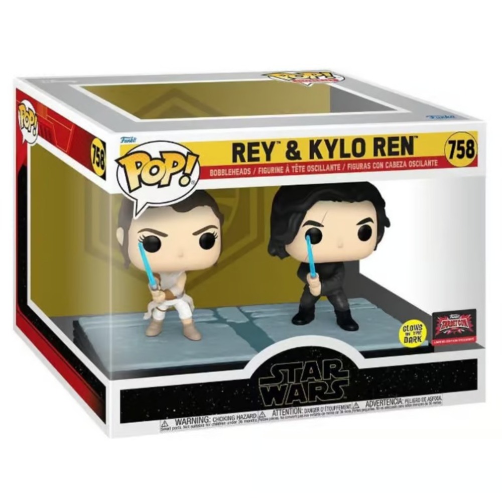 Funko Pop Moments Star Wars Rey & Kylo Ren #758 Glow in the Dark Target Con New